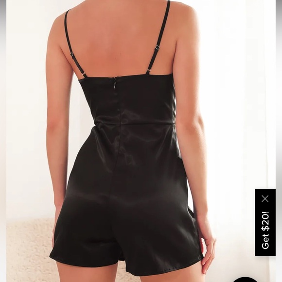Worn once Lulus Party Mood Black Satin Pleated Romper - Picture 6 of 10